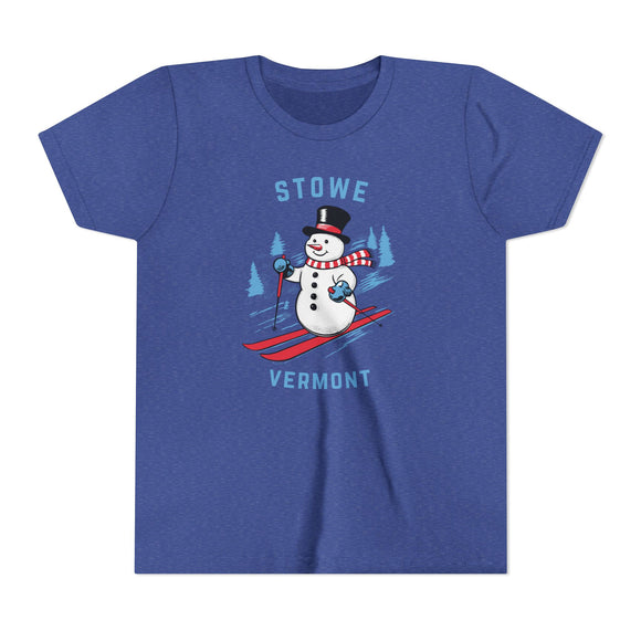Stowe, Vermont Youth Skiing Snowman Tee - Kids Stowe T Shirt
