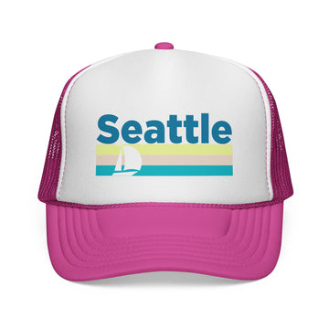 Buy pink Seattle, Washington Retro Sailboat Trucker Hat