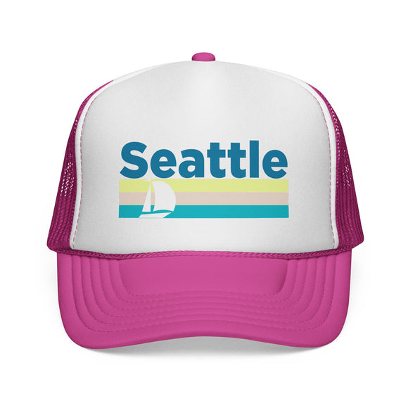 Seattle, Washington Retro Sailboat Trucker Hat