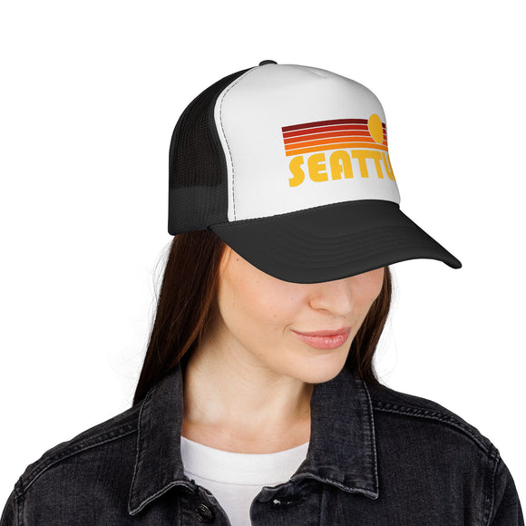 Seattle, Washington Retro Sun Trucker Hat - Vintage Style Seattle Cap