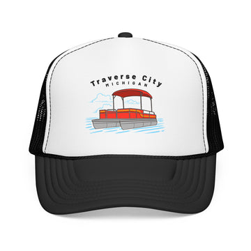 Traverse City, Michigan Trucker Hat - Pontoon Boat - 0