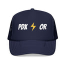 Portland, Oregon Retro Trucker Hat - Lightning Foam Cap - Lightning Black-2