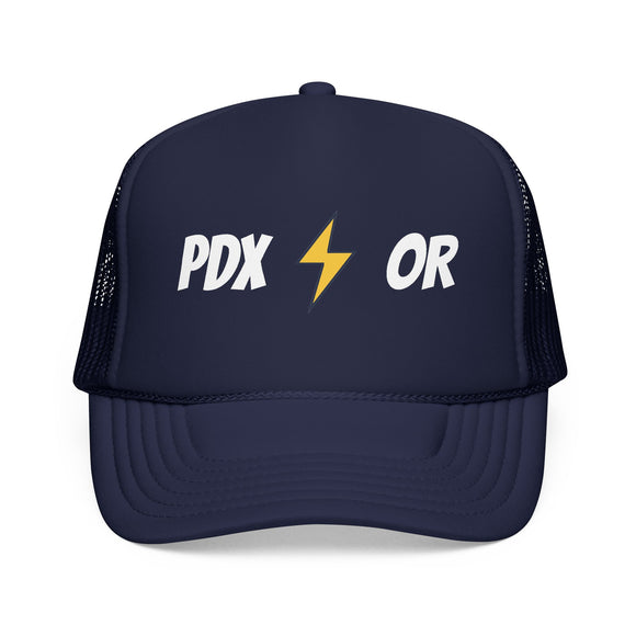 Portland, Oregon Retro Trucker Hat - Lightning Foam Cap - Lightning Black
