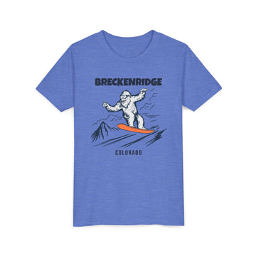 Buy heather-columbia-blue Breckenridge, Colorado Yeti Snowboard Youth Tee - Kids Skiing Shirt