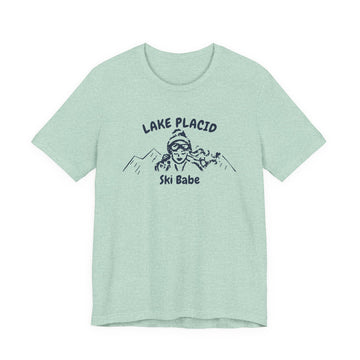 Buy heather-prism-mint Lake Placid, New York Ski Babe T‑Shirt - Retro Skiing Graphic Tee