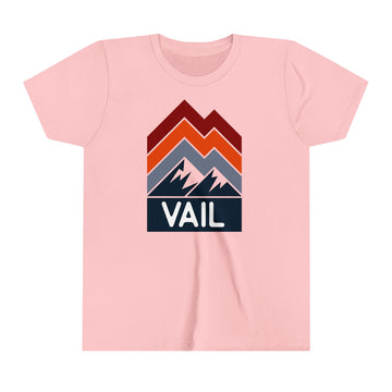 Buy pink Vail, Colorado Youth Shirt - Retro Mountain Vail Kid's T-Shirt - Chevron Peaks