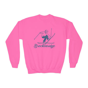 Buy safety-pink Breckenridge, Colorado Youth Crewneck Sweatshirt - Snow Ski Unisex Kid's Breckenridge, Colorado Sweatshirt