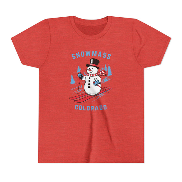 Snowmass, Colorado Youth Skiing Snowman Tee - Kids Snowmass T Shirt