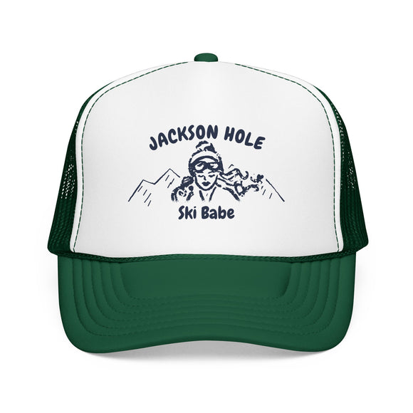 Jackson Hole, Wyoming Ski Babe Trucker Hat — Foam Mesh Cap