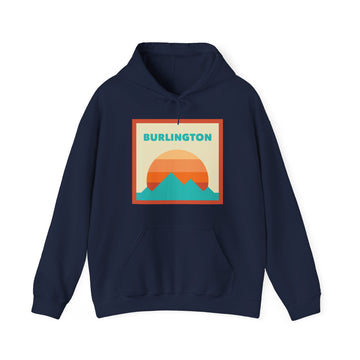 Buy navy Burlington, Vermont Mountain Sun Hoodie - Unisex Hooded Sweatshirt, Travel Sweatshirt, Sunset