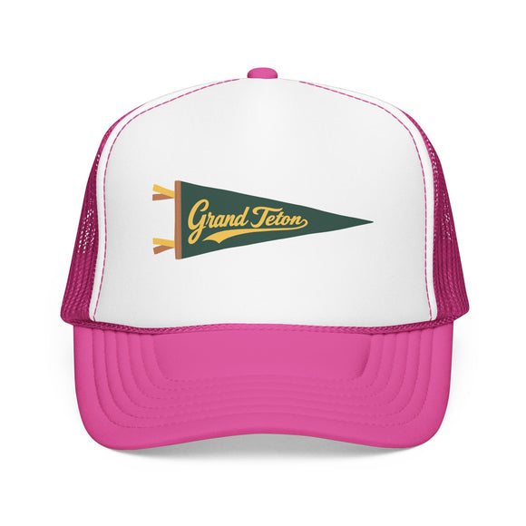Grand Teton National Park Pennant Trucker Hat — Vintage Foam Mesh Cap