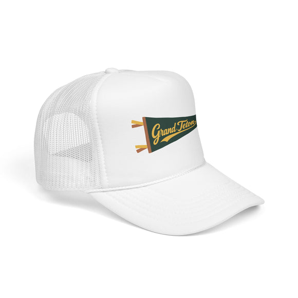 Grand Teton National Park Pennant Trucker Hat — Vintage Foam Mesh Cap