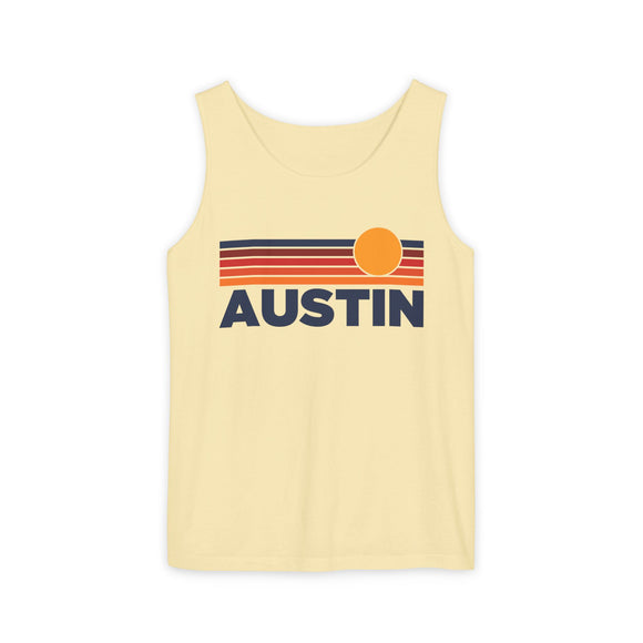 Austin, Texas Retro Sunstripe Tank Top | Comfort Colors - 100% Cotton