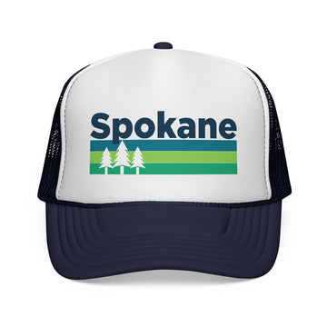 Buy dark-navy Spokane, Washington Retro Trees Trucker Hat - Vintage Style Spokane Cap