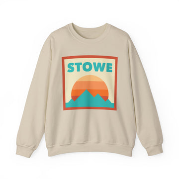 Buy sand Retro Stowe, Vermont Sweatshirt, Mountain Sun Design, Unisex Crewneck, Gift for Outdoorsy Friends, Vintage Stowe, Vermont Jumper