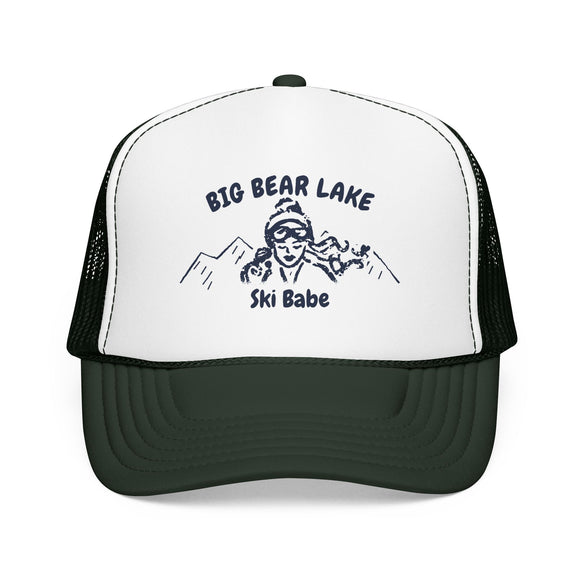 Big Bear Lake, California Ski Babe Trucker Hat — Foam Mesh Cap