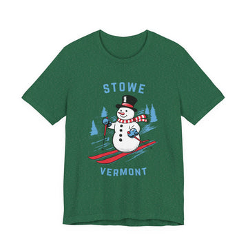 Buy heather-grass-green Stowe, Vermont T Shirt - Ski Snowman Graphic Tee