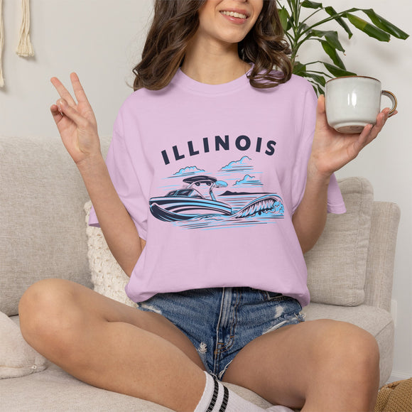 Illinois T Shirt, Comfort Colors Cotton 100% Cotton Wakeboard Boat Tee