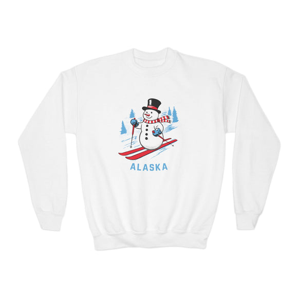 Alaska Youth Crewneck Sweatshirt - Ski Snowman Unisex Kid's Alaska Sweatshirt