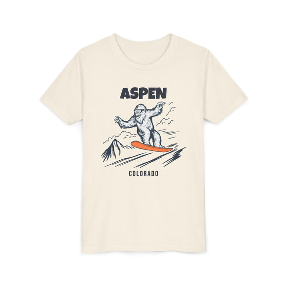 Aspen, Colorado Yeti Snowboard Youth Tee - Kids Skiing Shirt