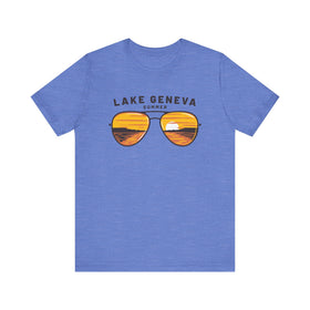 Buy heather-columbia-blue Lake Geneva, Wisconsin T Shirt - Sunglasses Lake Graphic Tee