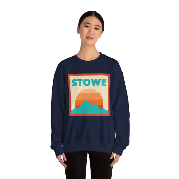 Retro Stowe, Vermont Sweatshirt, Mountain Sun Design, Unisex Crewneck, Gift for Outdoorsy Friends, Vintage Stowe, Vermont Jumper