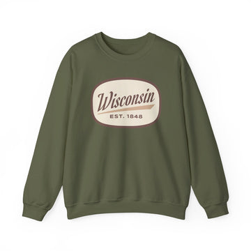 Buy military-green Wisconsin Sweatshirt - Unisex Retro Wisconsin Crewneck Sweatshirt