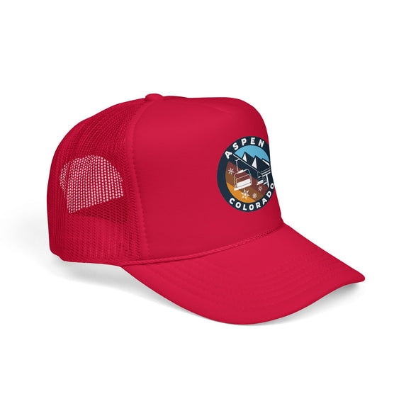 Aspen Colorado Retro Ski Lift Mountain Foam Trucker Hat