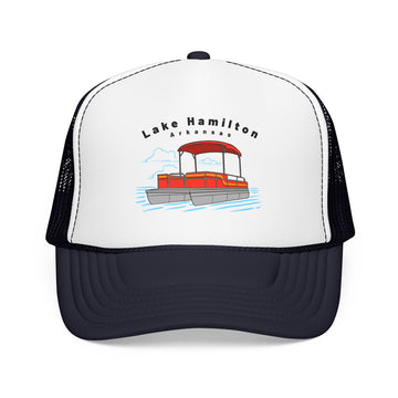 Buy navy-white-navy Lake Hamilton, Arkansas Trucker Hat - Pontoon Boat