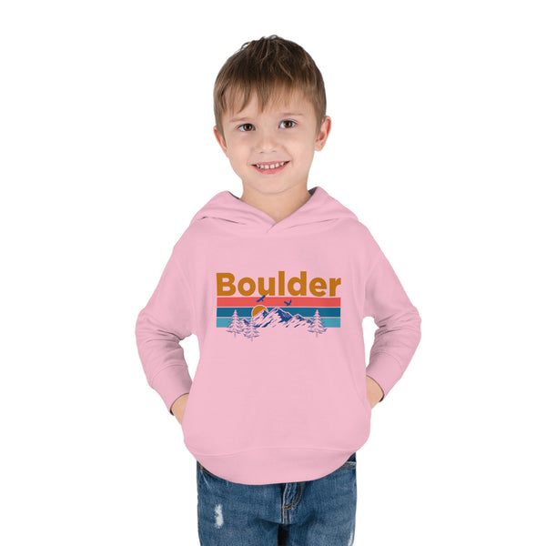 Boulder Toddler Hoodie - Retro Mountain Sun Unisex Boulder Toddler Sweatshirt