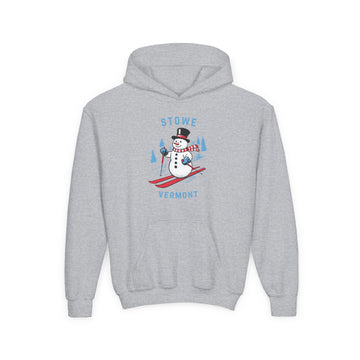 Stowe, Vermont Youth Hoodie - Skiing Snowman Kids Stowe Hooded Sweatshirt - 0
