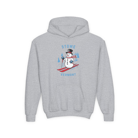 Stowe, Vermont Youth Hoodie - Skiing Snowman Kids Stowe Hooded Sweatshirt