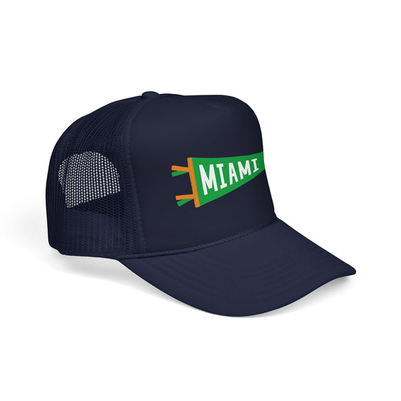 Miami, Florida Pennant Trucker Hat — Retro Flag Foam Cap