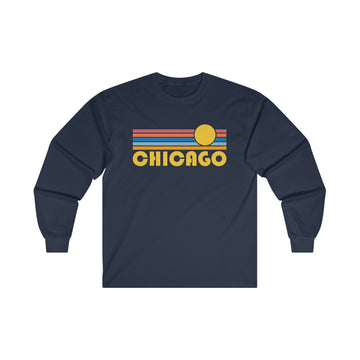 Buy navy Chicago, Illinois Long Sleeve Shirt - Retro Unisex Shirt