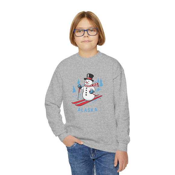 Alaska Youth Crewneck Sweatshirt - Ski Snowman Unisex Kid's Alaska Sweatshirt