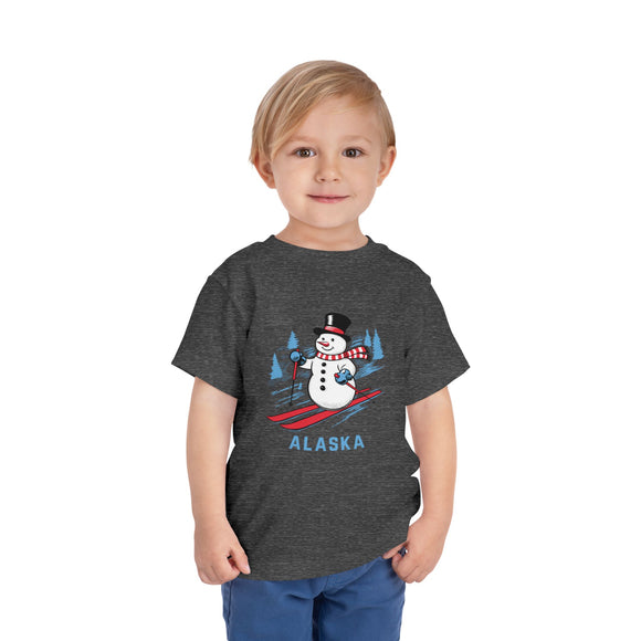 Alaska Toddler Skiing Snowman Graphic Tee - Kids Alaska T-Shirt