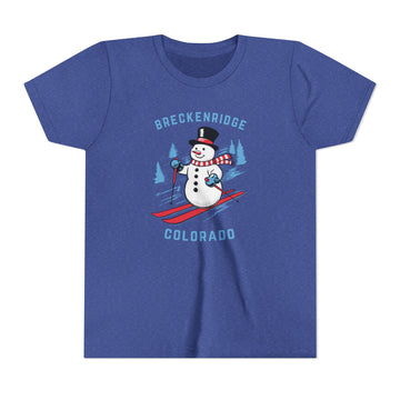 Buy heather-true-royal Breckenridge, Colorado Youth Skiing Snowman Tee - Kids Breckenridge T Shirt