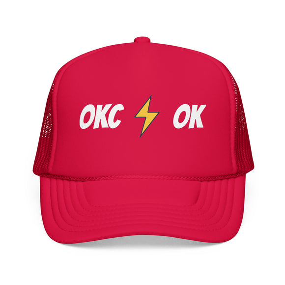Oklahoma City, Oklahoma Retro Trucker Hat - Lightning Foam Cap - Lightning Black