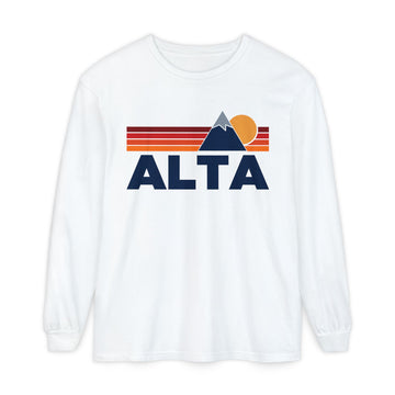 Alta, Utah Long Sleeve T-Shirt Retro Mountain, Unisex Alta Unisex Garment-dyed Long Sleeve T-Shirt - 0