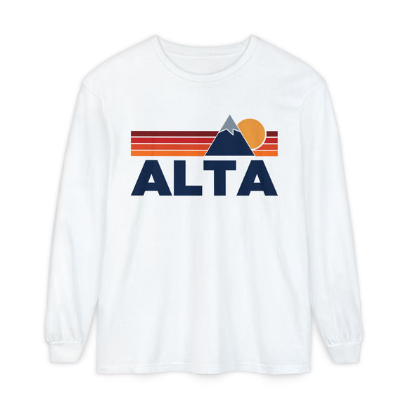 Alta, Utah Long Sleeve T-Shirt Retro Mountain, Unisex Alta Unisex Garment-dyed Long Sleeve T-Shirt