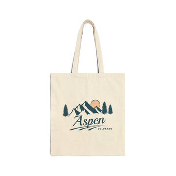 Aspen, Colorado Cotton Canvas Tote Bag - 15" x 16" - Forest Script