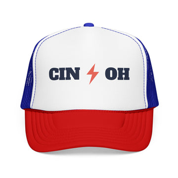 Buy red-white-royal Cincinnati, Ohio Retro Trucker Hat - Lightning Foam Cap - Lightning