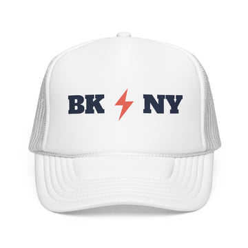 Buy white Brooklyn, New York Retro Trucker Hat - Lightning Foam Cap - Lightning
