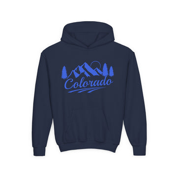 Buy navy Retro Colorado Youth Hoodie - Mountain Colorado Kids Sweatshirt, Cute Colorado Children's Pullover, Vintage Youth Heavy Blend Hoody, Child's