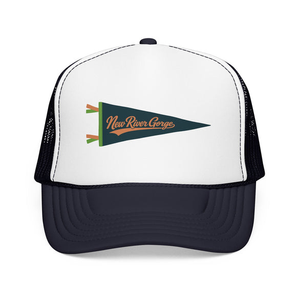 New River Gorge National Park Pennant Trucker Hat — Vintage Foam Mesh Cap