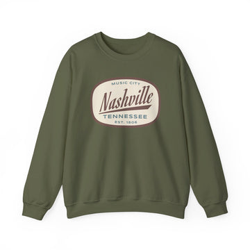 Buy military-green Nashville, Tennessee Sweatshirt - Unisex Retro Crewneck Nashville Sweatshirt