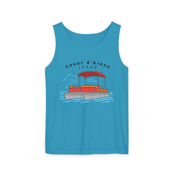 Buy sapphire Coeur d'Alene, Idaho Tank Top Unisex - Pontoon Boat - Comfort Colors - 100% Cotton