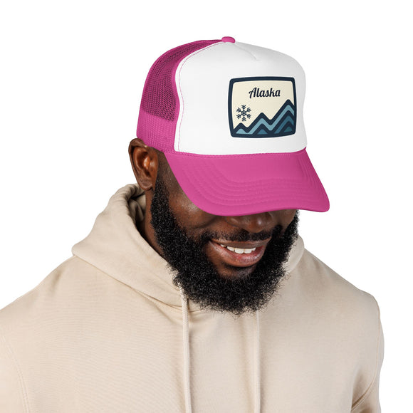 Alaska Retro Mountain Foam Trucker Hat — Vintage Snowflake