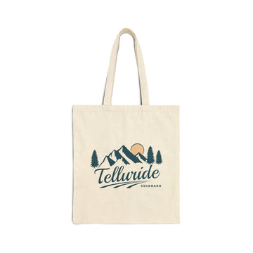 Telluride, Colorado Cotton Canvas Tote Bag - 15" x 16" - Mountain Sketch Script