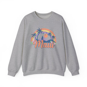 Buy sport-grey Maui, Hawaii Sweatshirt - Unisex Retro Beach Crewneck Maui Sweatshirt